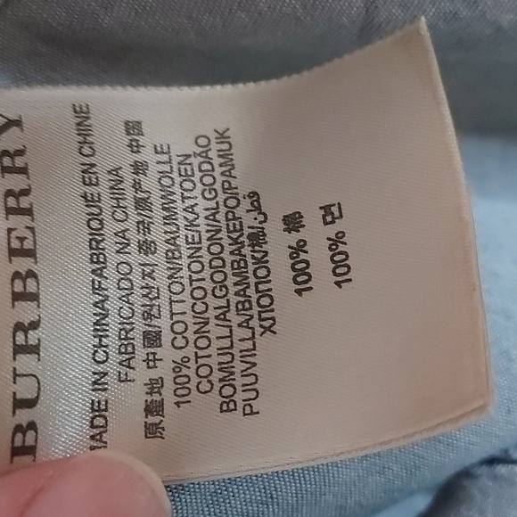 Burberry Brit Gray Chambray Button Down Shirt with Plaid Cuffs Size Large - Picture 5 of 6